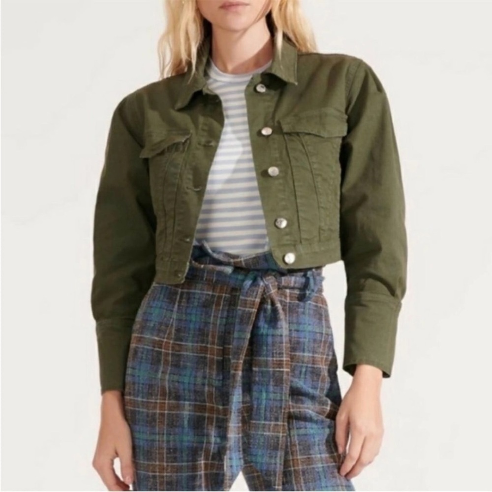 Veronica Beard Cropped Cargo Pouf Sleeve Jacket